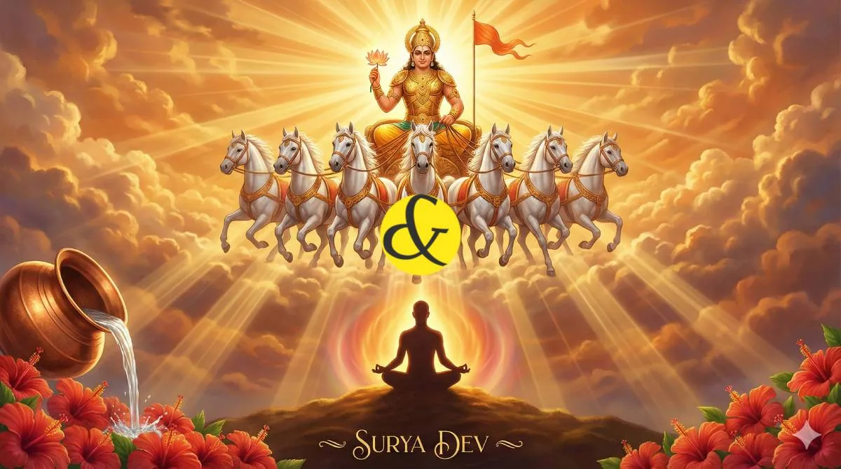 Surya Dev (Sun God) offering blessings for health and fame.