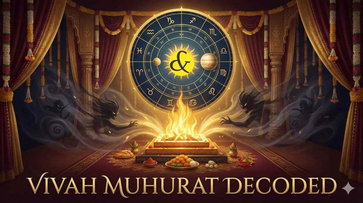 Vedic chart showing auspicious and inauspicious planets for marriage muhurat.