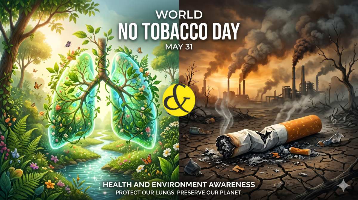| A conceptual illustration of World No Tobacco Day showing  |