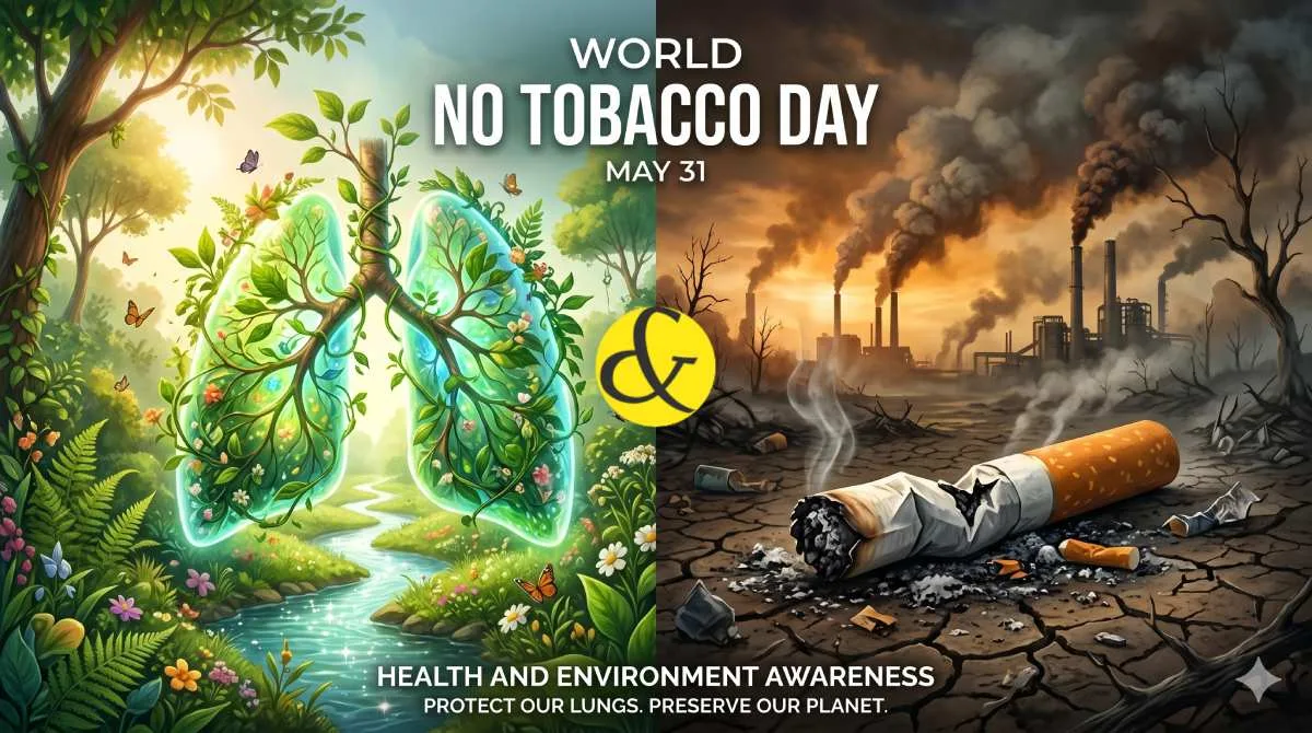 | A conceptual illustration of World No Tobacco Day showing  |