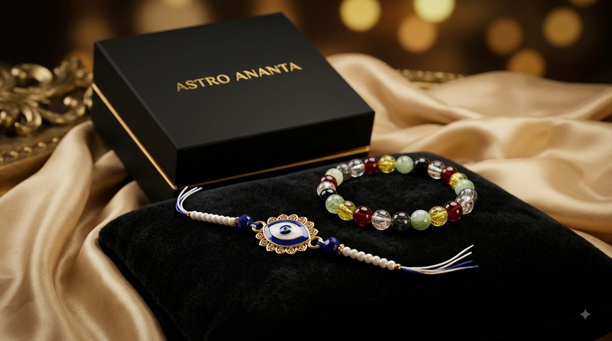 Evil Eye Rakhi with Navratna Crystal Bracelet Gift Set