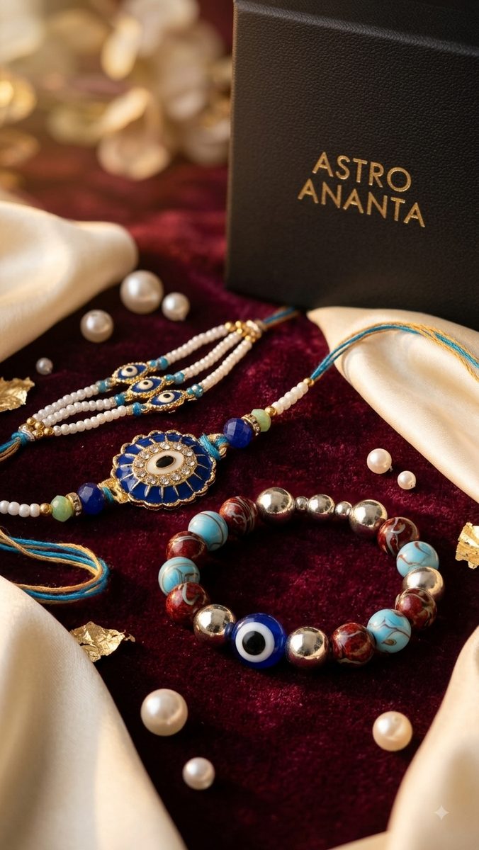 Kundan Evil Eye Rakhi with Turquoise Bead Bracelet Set