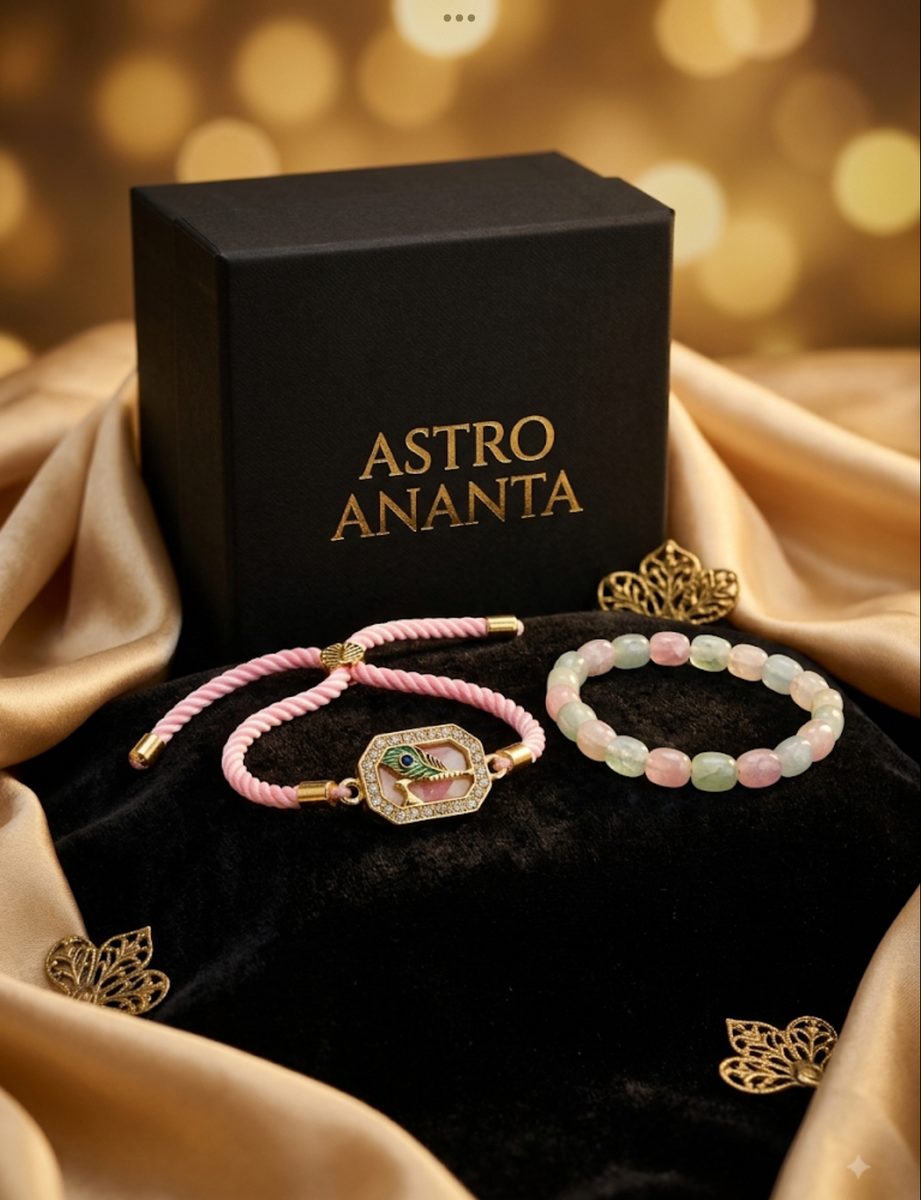 Mor Pankh Peacock Rakhi with Morganite Bracelet Gift Set