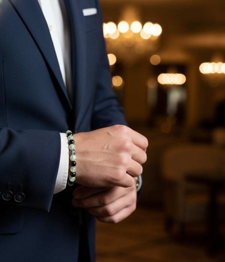 Prehnite & Black Agate | Deep Healing & Protection Bracelet - Gallery Image 3