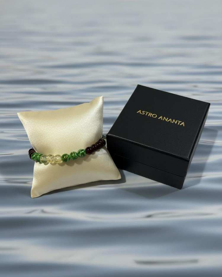 "Dhan Labh" Prosperity & Success Trio Bracelet (Citrine, Green Aventurine & Garnet) - Gallery Image 3