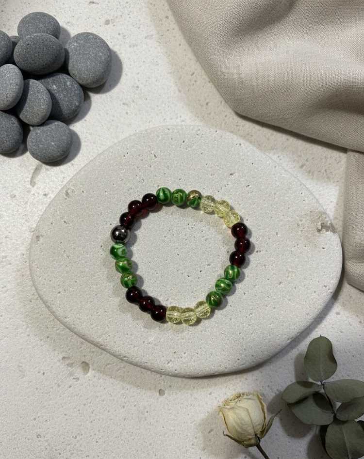 "Dhan Labh" Prosperity & Success Trio Bracelet (Citrine, Green Aventurine & Garnet)